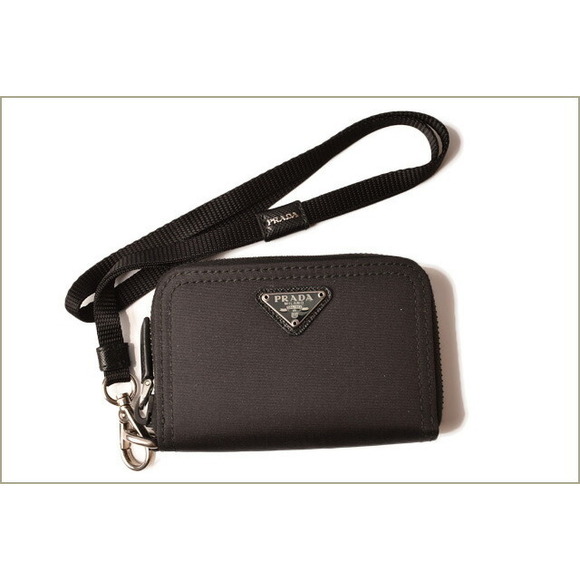 Prada Coin Tessuto Case Pouch Strap Mini Black Neck - Picture 1 of 5